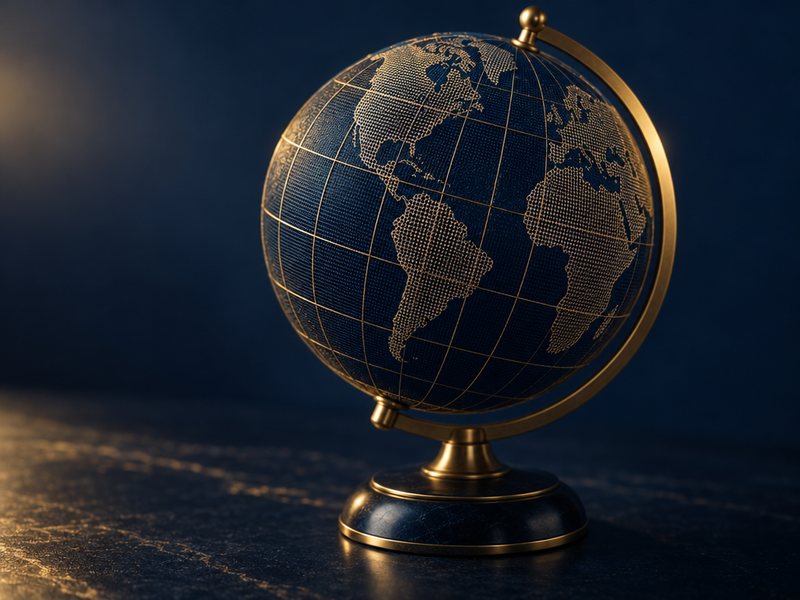 Navy and gold globe