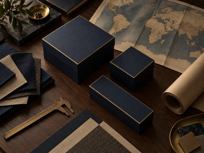 Packaging samples and materials on a desk